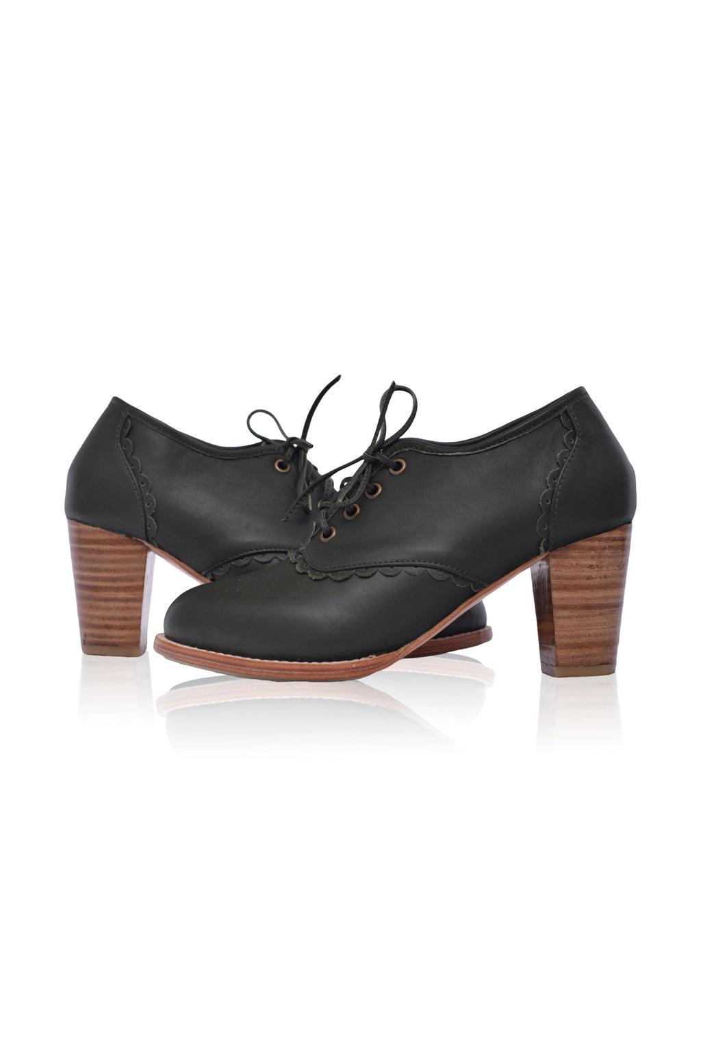 Lace Oxford Leather Heels