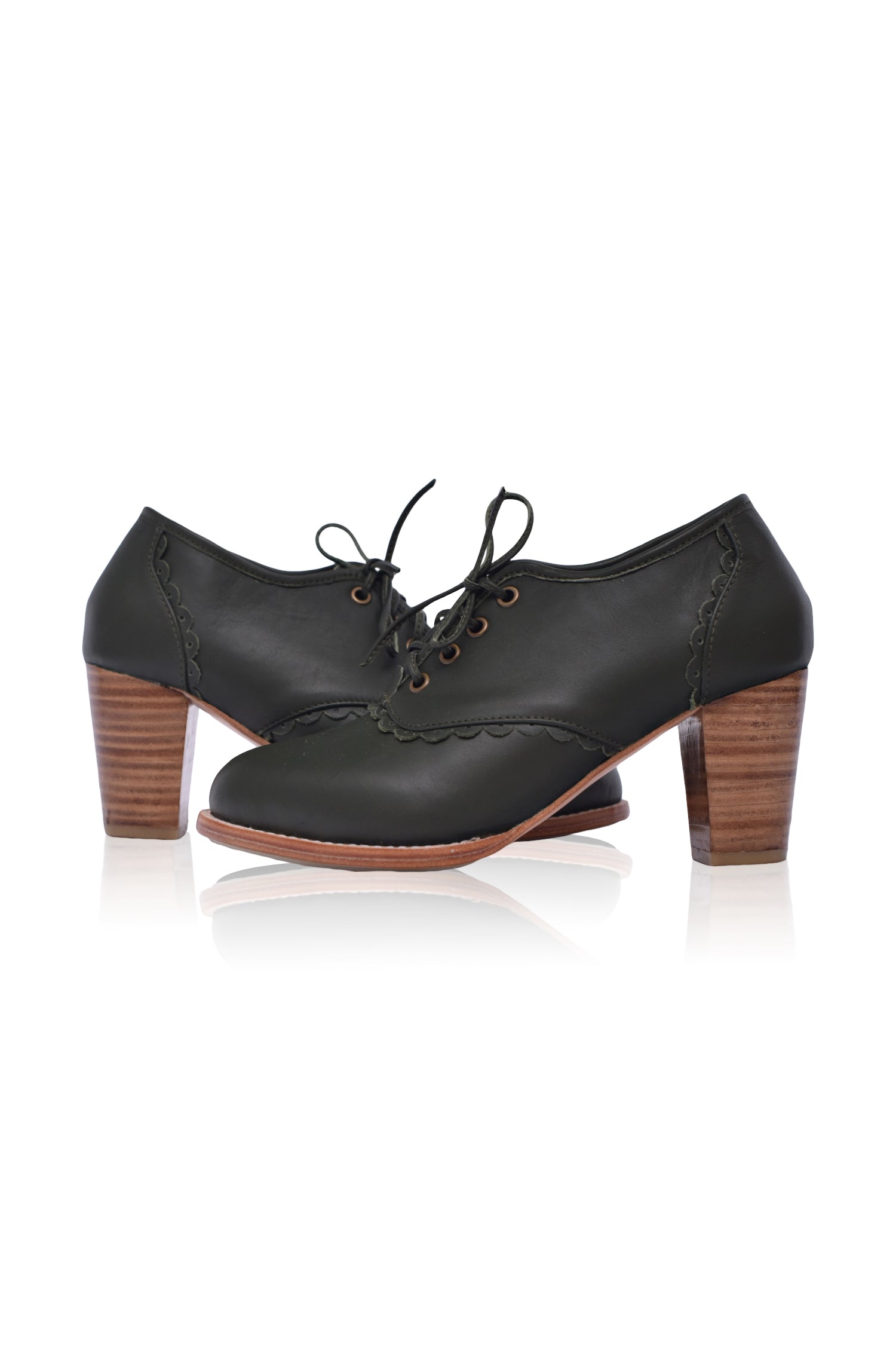 Lace Oxford Leather Heels