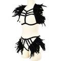 Ladies Feather Wholesale Black Strappy Lingerie Set Left View