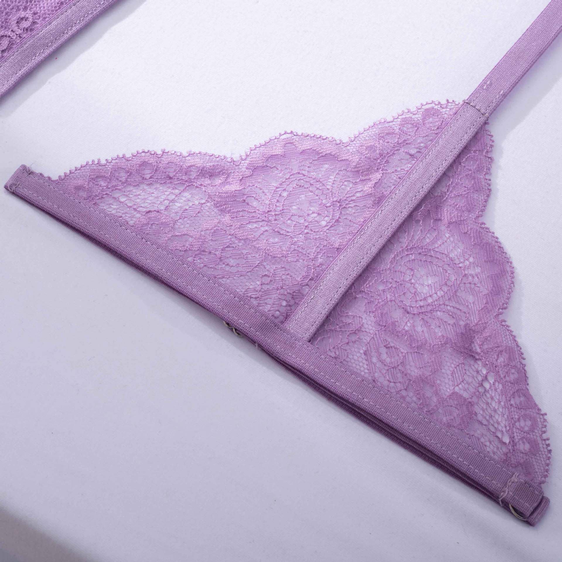 Lavender Whisper Sheer Balconette Lingerie Set Leg Ring Details