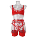 Red Heavy Craftsmanship Embroidered Lingerie Set - Wholesale Lingerie Front View