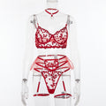 Red Lace Embroidery Sexy Lingerie Set-Back View