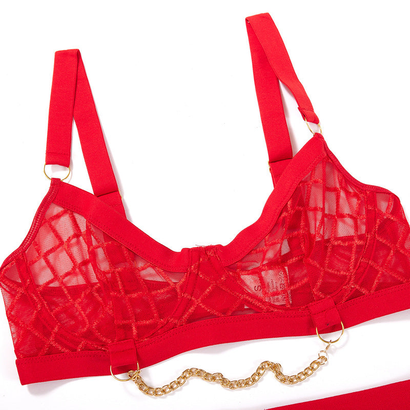 Red See Through Chain Sexy Lingerie Bra Details