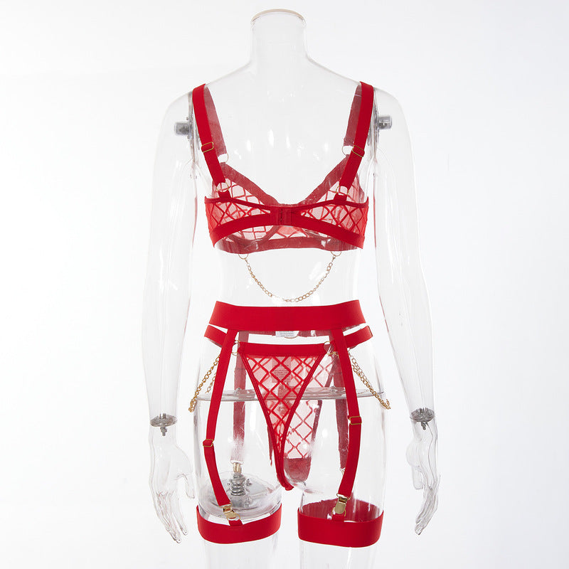 Red See Through Chain Sexy Lingerie Set-Back Show