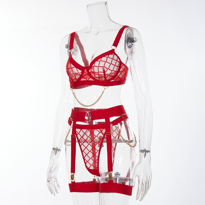 Red See Through Chain Sexy Lingerie Set-Side Show