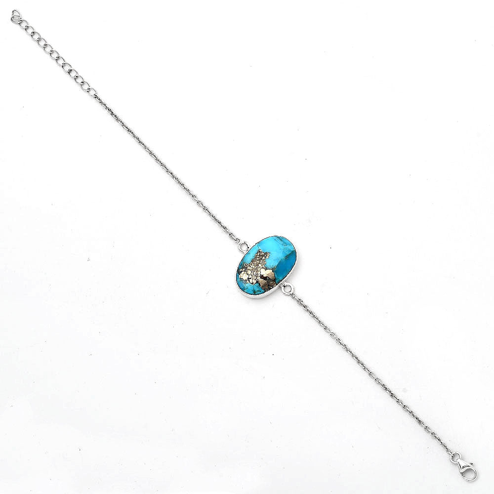 Natural Kingman Turquoise With Pyrite Bracelet B-1023 SDB2826