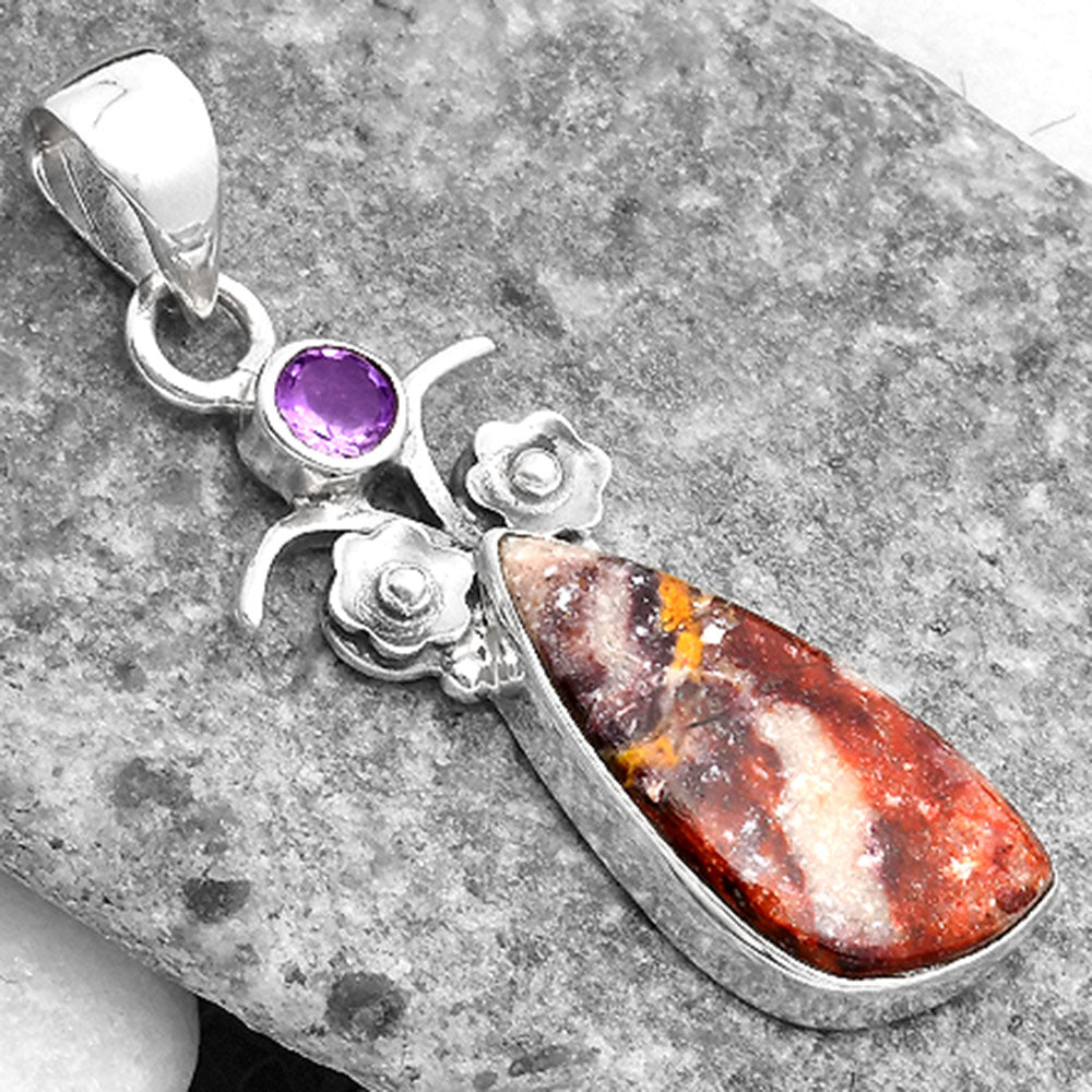 Indian Blanket Jasper & Amethyst Pendant P-1695 SDP109798