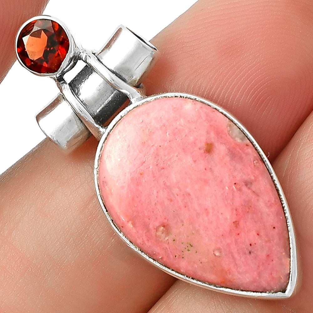 Natural Pink Tulip Quartz & Garnet Pendant P-1159 SDP127812