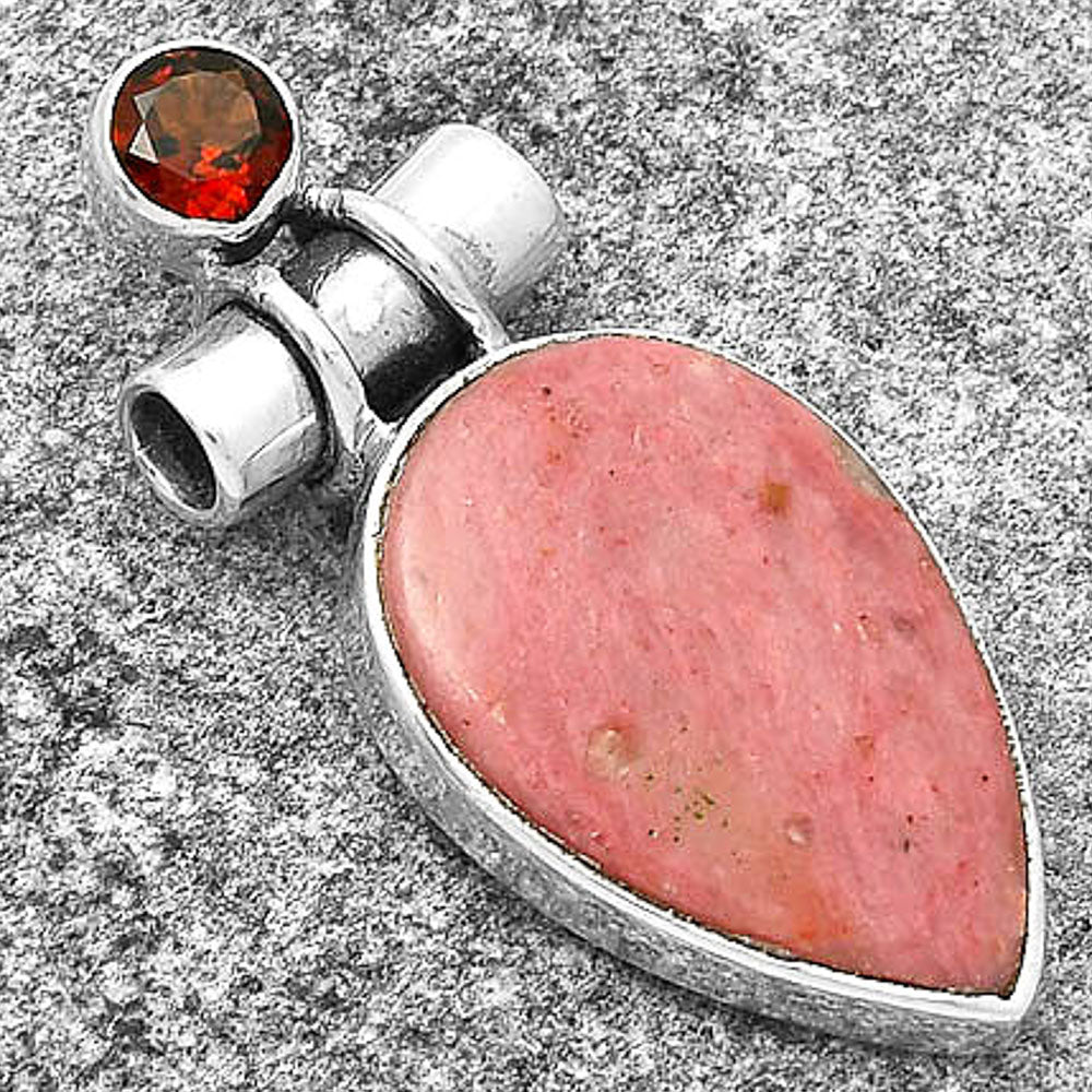 Natural Pink Tulip Quartz & Garnet Pendant P-1159 SDP127812