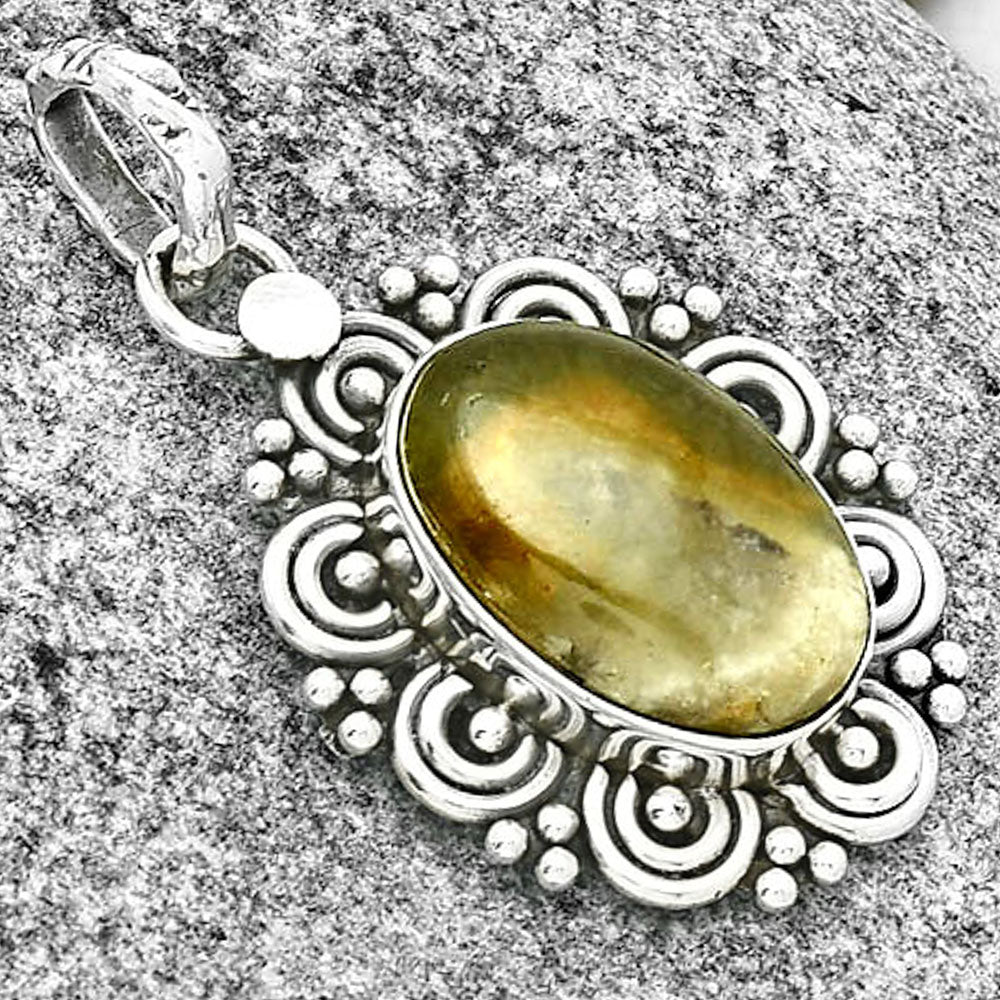 Filigree Natural Australian Prehnite Pendant P-1330 SDP131289