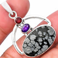 Natural Snow Flake Obsidian, Amethyst & Garnet Pendant P-1129 SDP143111