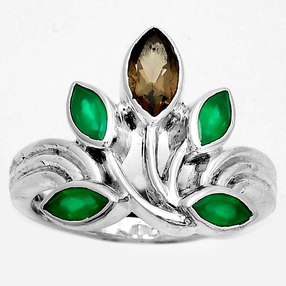Smoky Quartz - Brazil & Green Onyx Ring size-8.5 R-1029 SDR169683