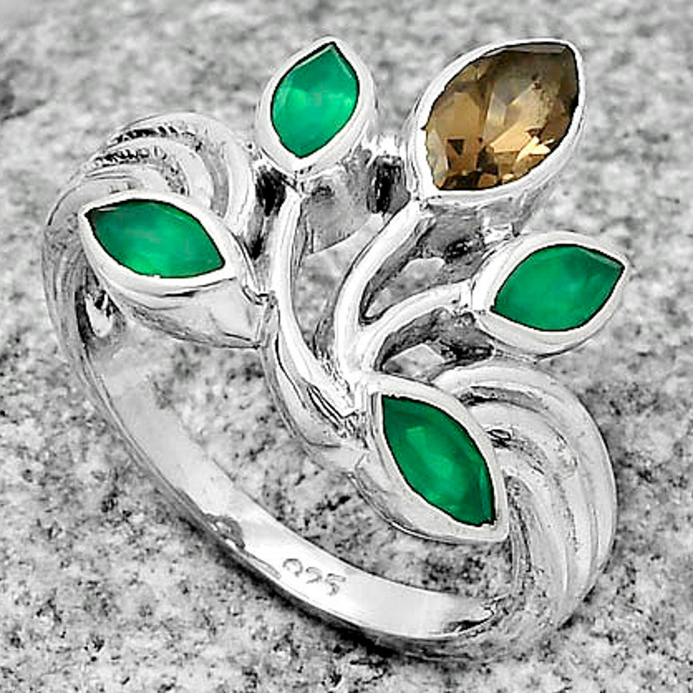 Smoky Quartz - Brazil & Green Onyx Ring size-8.5 R-1029 SDR169683