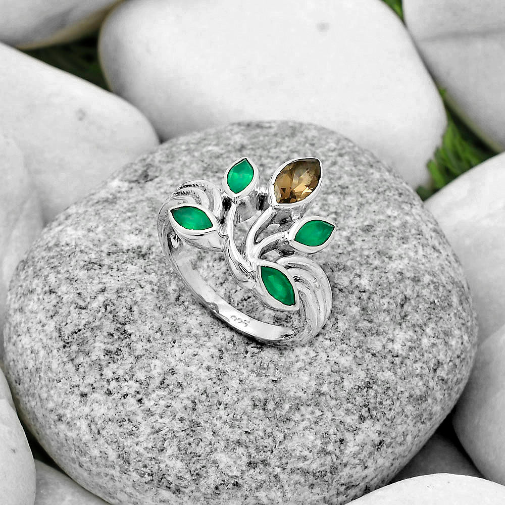 Smoky Quartz - Brazil & Green Onyx Ring size-8.5 R-1029 SDR169683