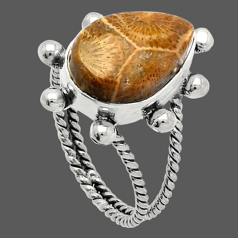 Natural Flower Fossil Coral Ring size-8.5 R-1268 SDR229102