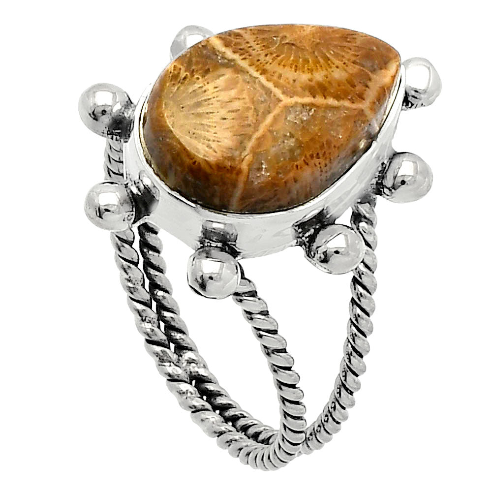 Natural Flower Fossil Coral Ring size-8.5 R-1268 SDR229102
