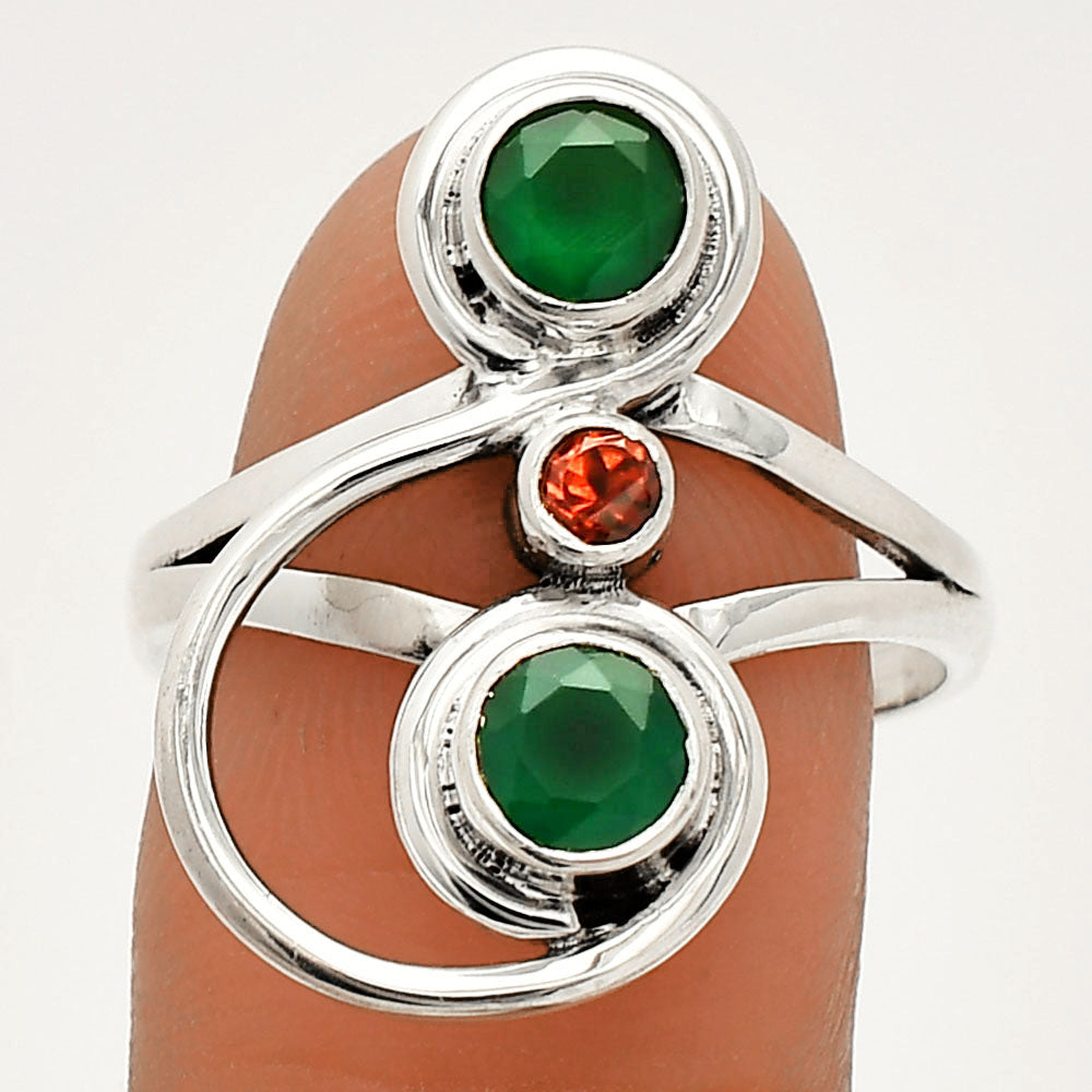 Natural Green Onyx & Garnet Ring size-9 R-1231 SDR233290
