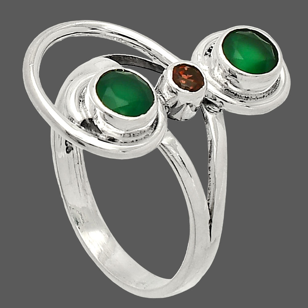 Natural Green Onyx & Garnet Ring size-9 R-1231 SDR233290