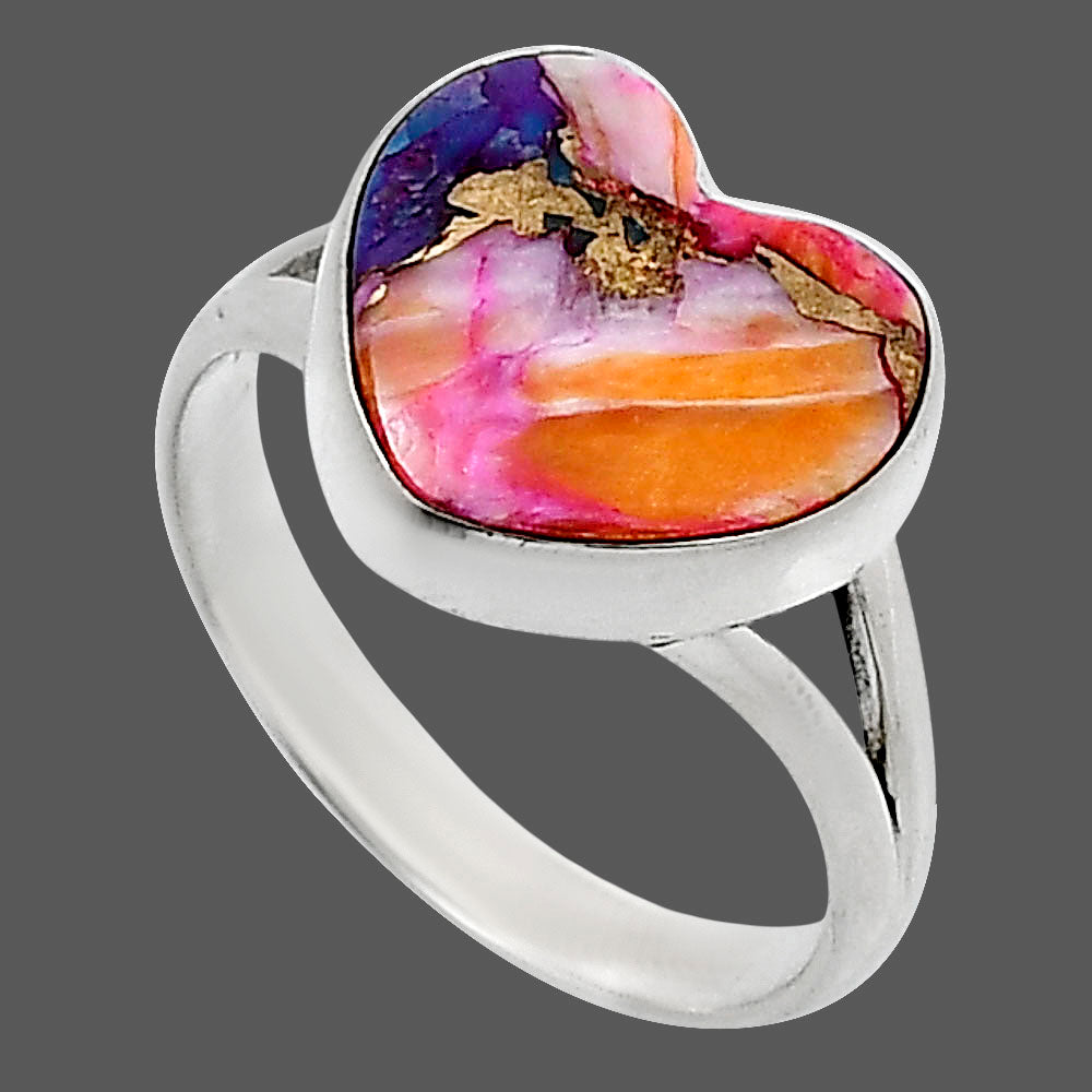 Heart Kingman Orange Dahlia Turquoise Ring size-10 R-1073 SDR248667