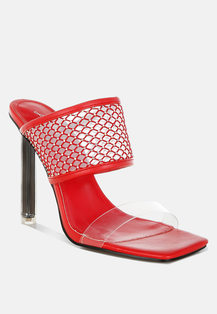 Salween Clear Embellished Square Toe Heels
