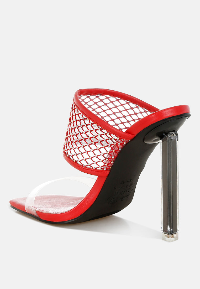 Salween Clear Embellished Square Toe Heels