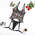 Sheer Mesh Leopard Print Sexy Bustier Set Over View