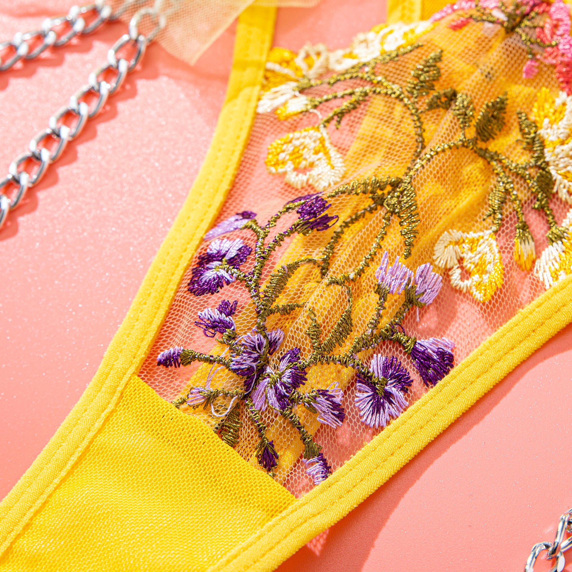 Sunburst Floral Embroidered Lace Corset Set flower Derails