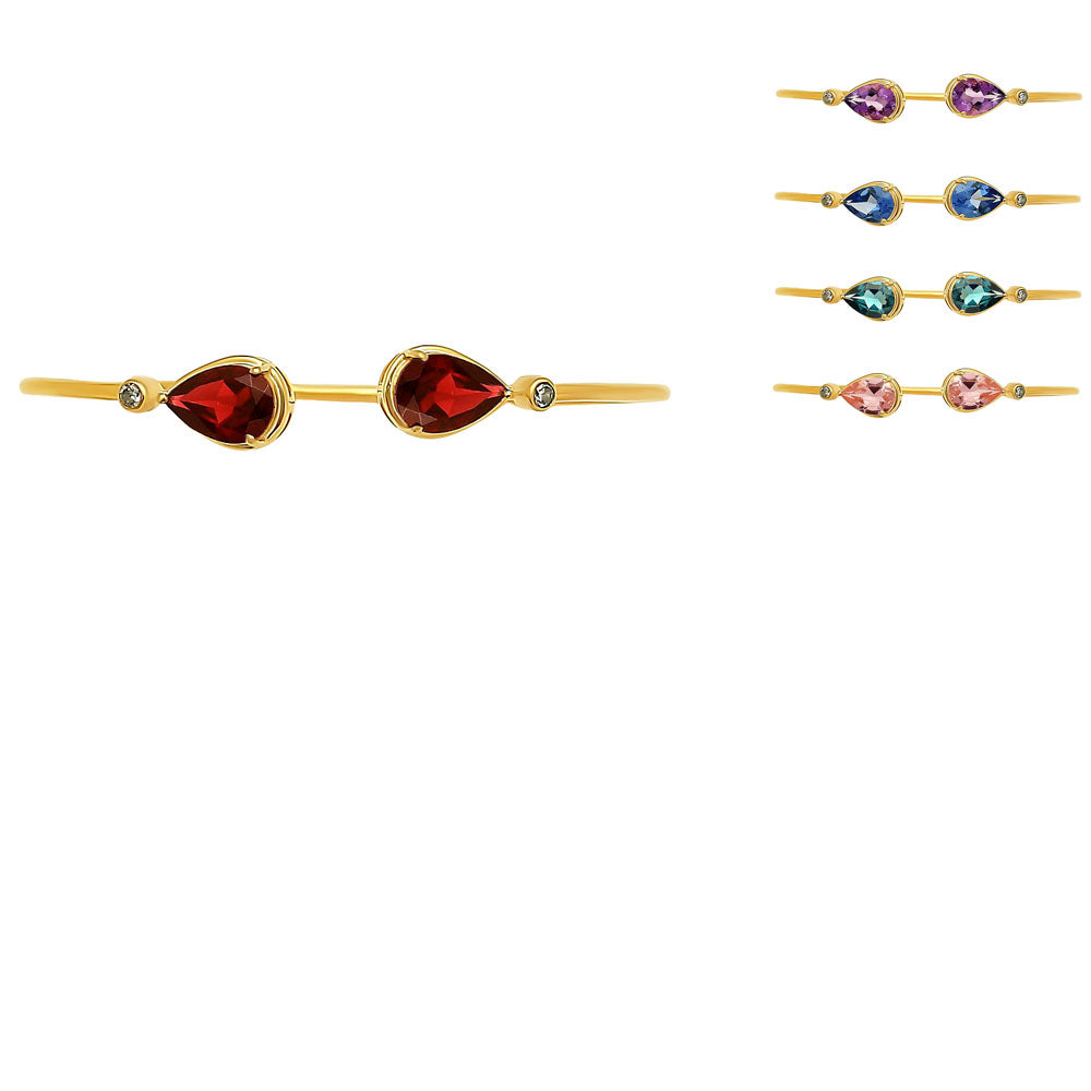 18K Gold Plated Pear Cut Gemstone with CZ Bangle Bracelet for Women TGB1003 BM-1051