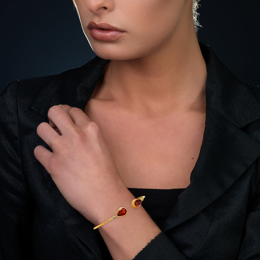 18K Gold Plated Pear Cut Gemstone with CZ Bangle Bracelet for Women TGB1003 BM-1051