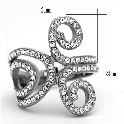 TK1437 - High polished (no plating) Stainless Steel Ring with Top Grade Crystal  in Clear