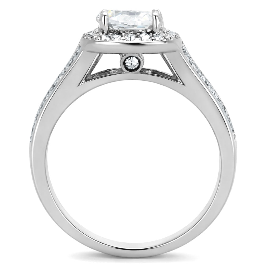 TK2043 - High polished (no plating) Stainless Steel Ring with AAA Grade CZ  in Clear