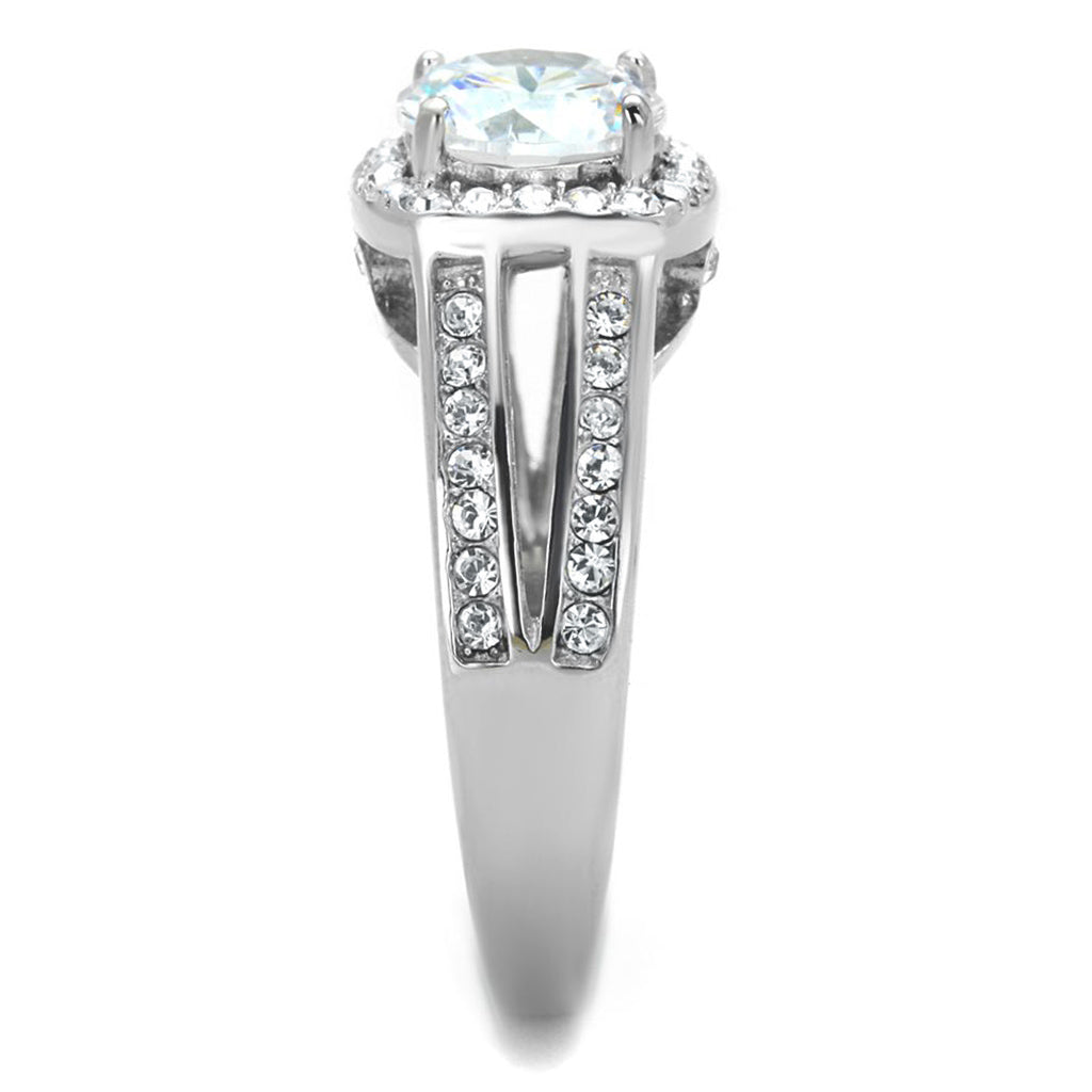 TK2043 - High polished (no plating) Stainless Steel Ring with AAA Grade CZ  in Clear