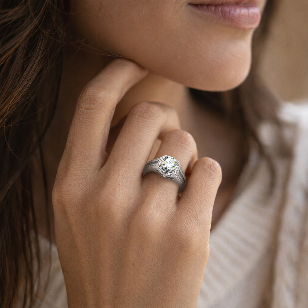 TK2043 - High polished (no plating) Stainless Steel Ring with AAA Grade CZ  in Clear