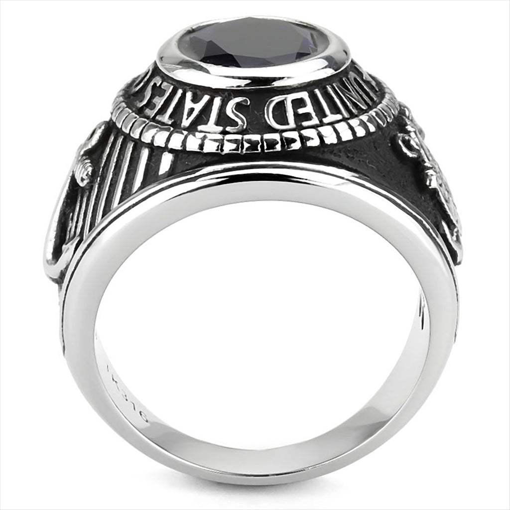 TK3727 - High polished (no plating) Stainless Steel Ring with Synthetic Synthetic Glass in Montana