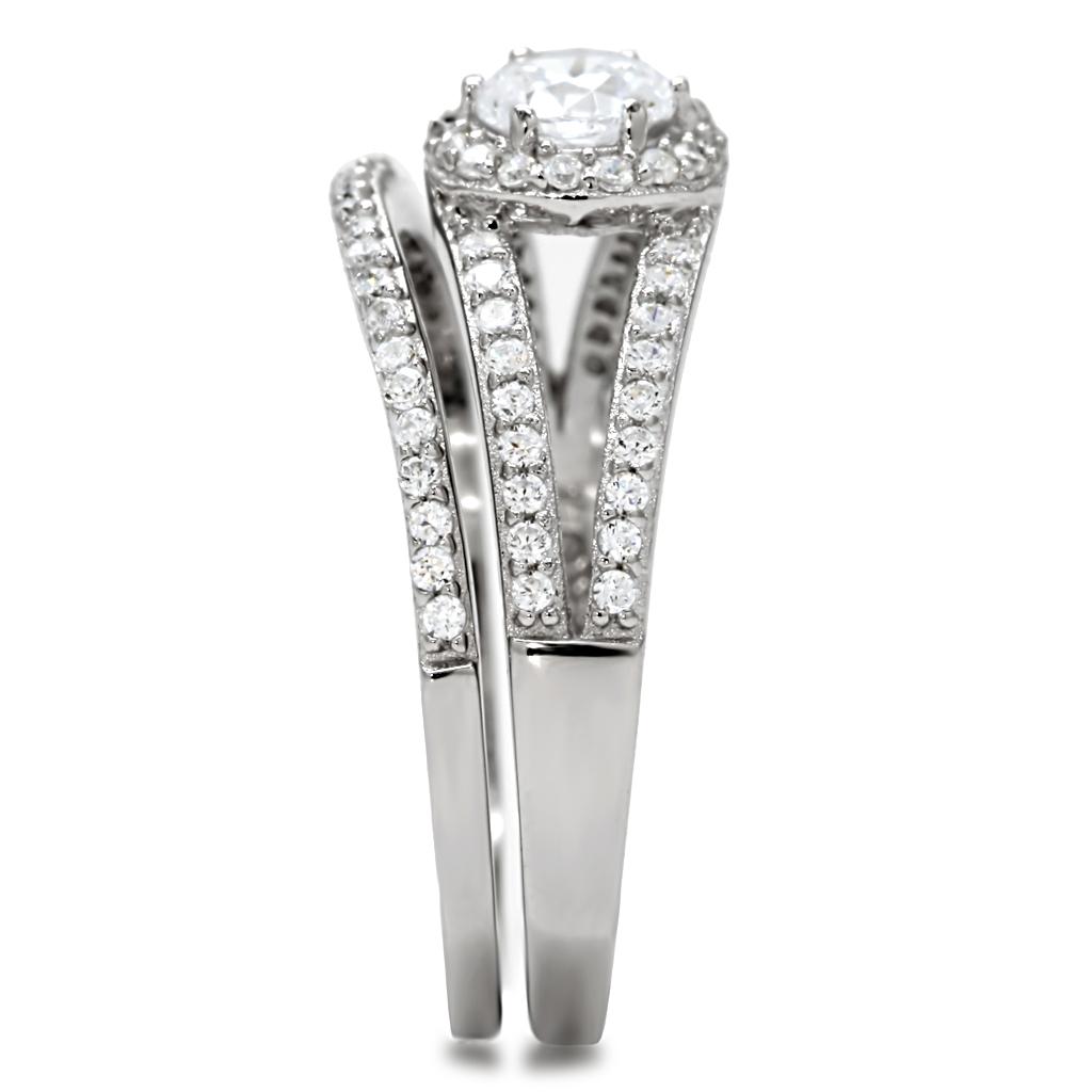 TS004 - Rhodium 925 Sterling Silver Ring with AAA Grade CZ  in Clear
