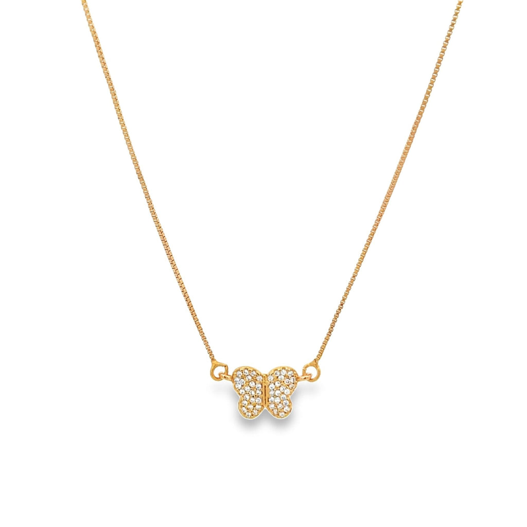 Dainty Box CZ Pave Butterfly Pendant Necklace (G134)