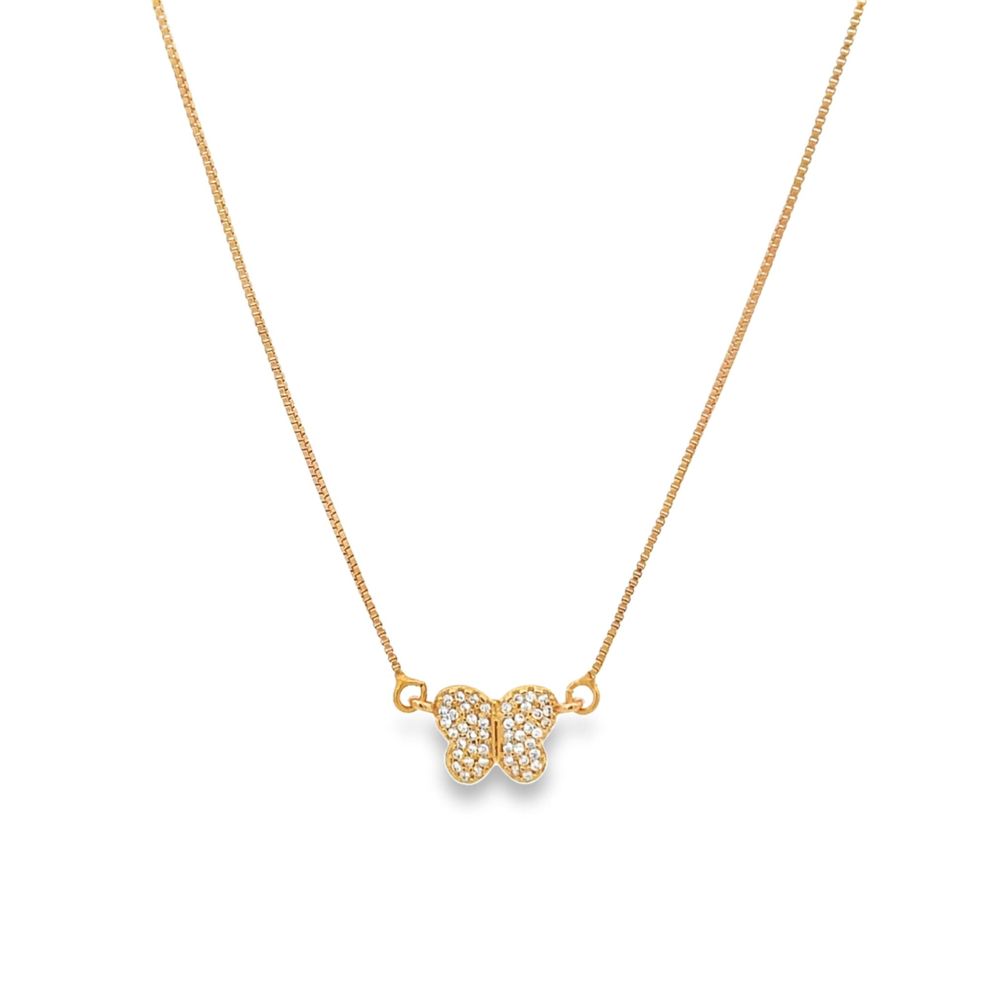 Dainty Box CZ Pave Butterfly Pendant Necklace (G134)