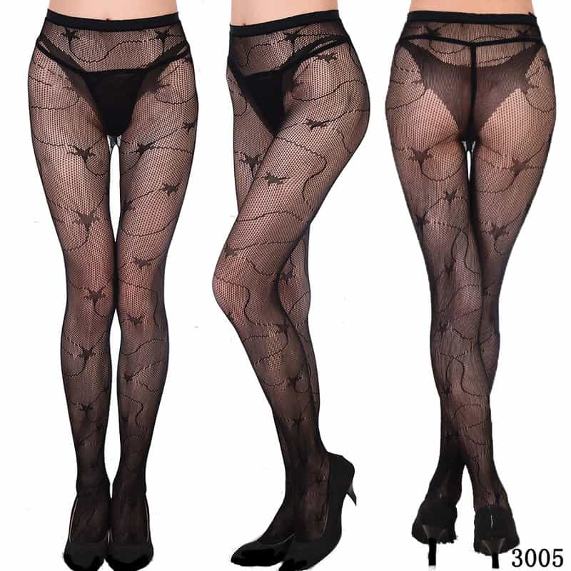 Vertical Strip Retro Hollow Lace Pantyhose 3004
