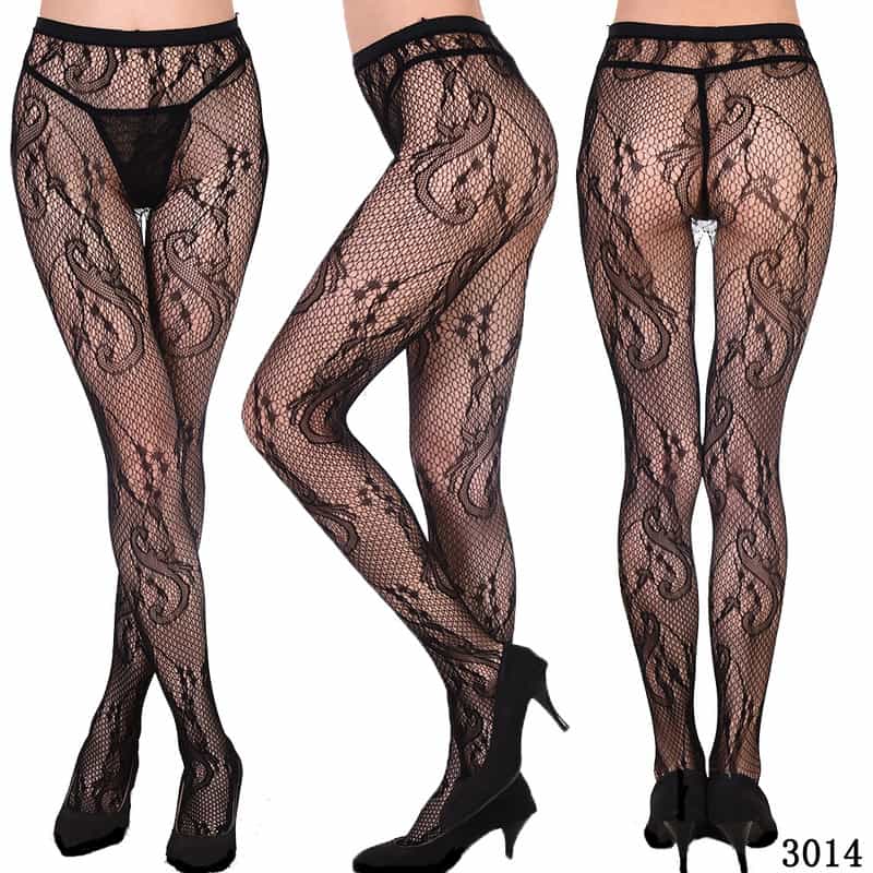 Vertical Strip Retro Hollow Lace Pantyhose 3013