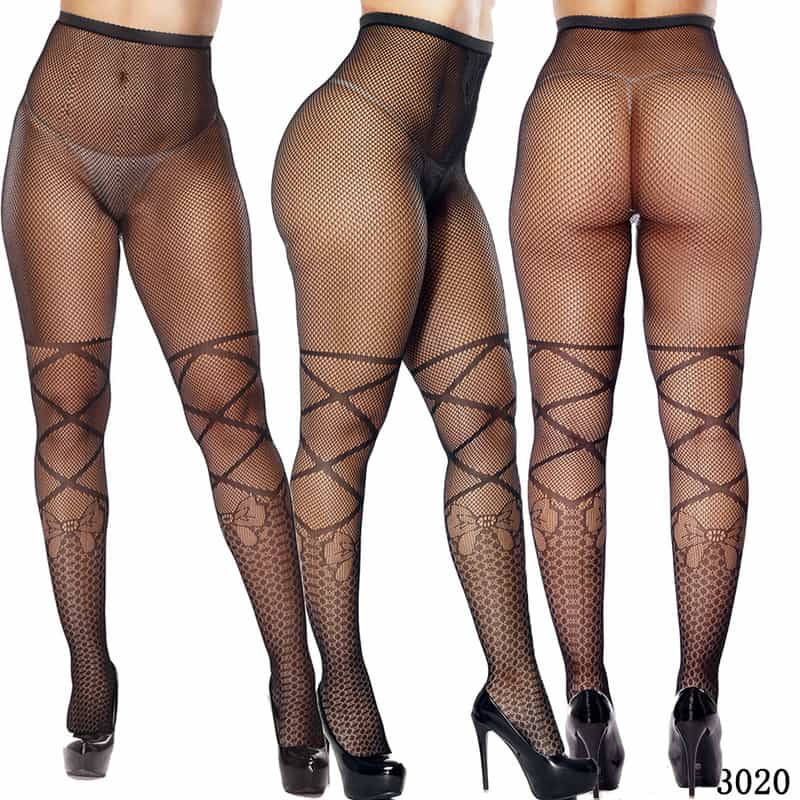 Vertical Strip Retro Hollow Lace Pantyhose 3023