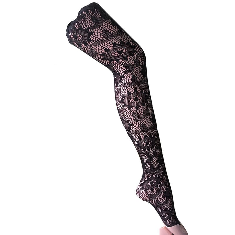 Vertical Strip Retro Hollow Lace Pantyhose 3025