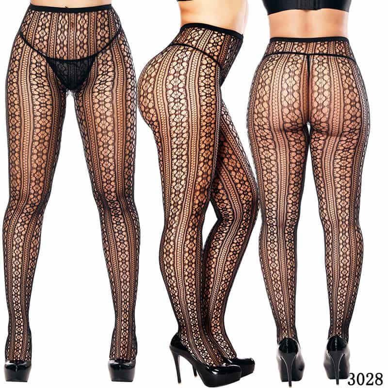 Vertical Strip Retro Hollow Lace Pantyhose 3018