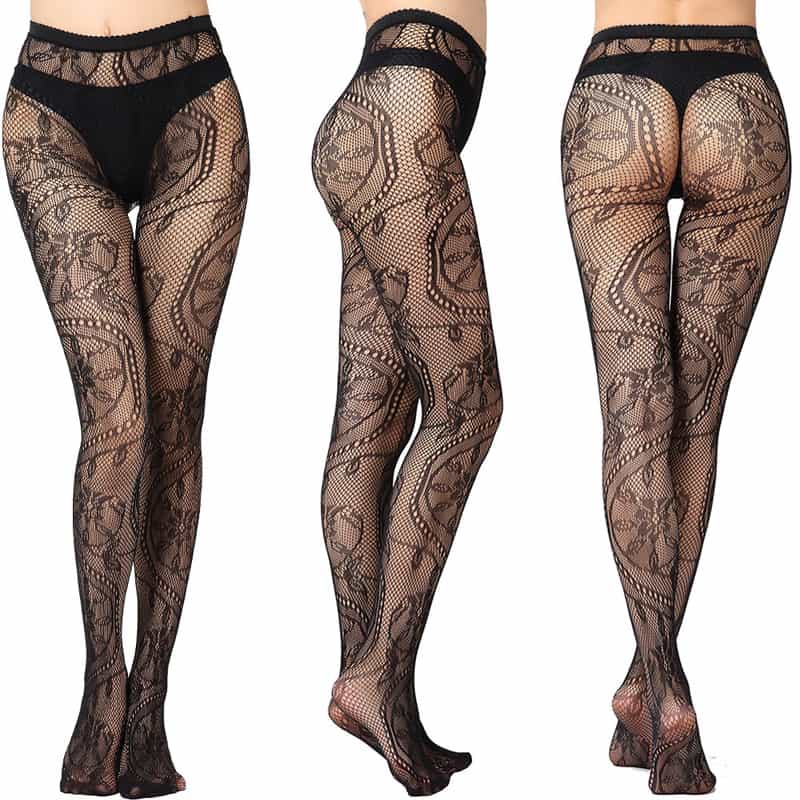 Vertical Strip Retro Hollow Lace Pantyhose 3028