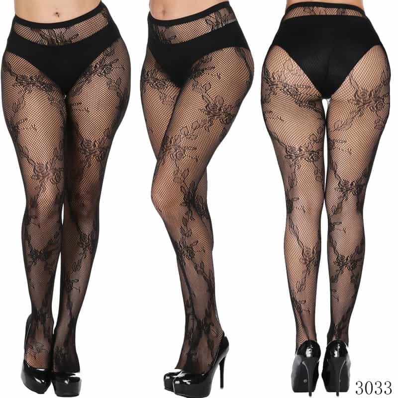 Vertical Strip Retro Hollow Lace Pantyhose 3032