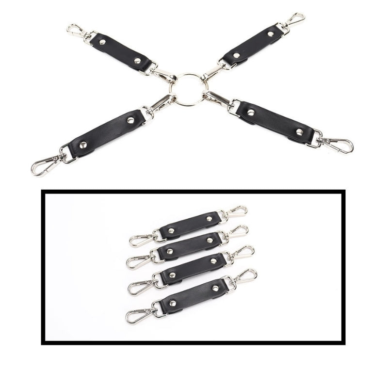 Wholesale Inlaid Bead Chain Bondage Equipment Set in PU Leather cross bukle details
