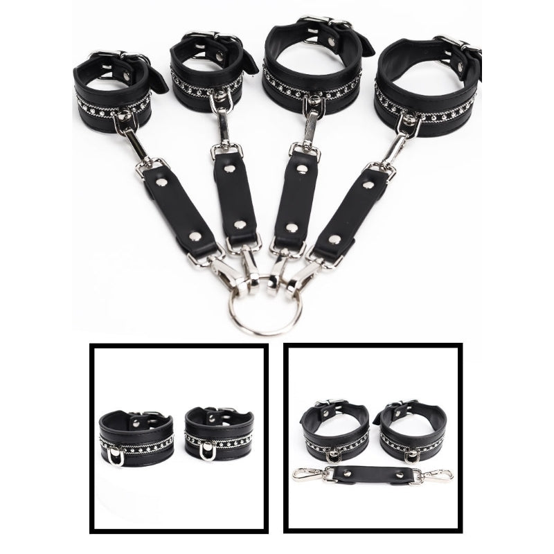 Wholesale Inlaid Bead Chain Bondage Equipment Set in PU Leather cuff details