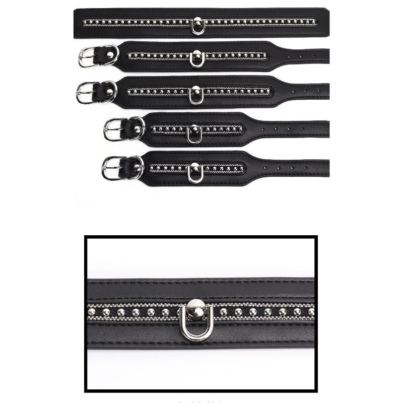 Wholesale Inlaid Bead Chain Bondage Equipment Set in PU Leather strapy details