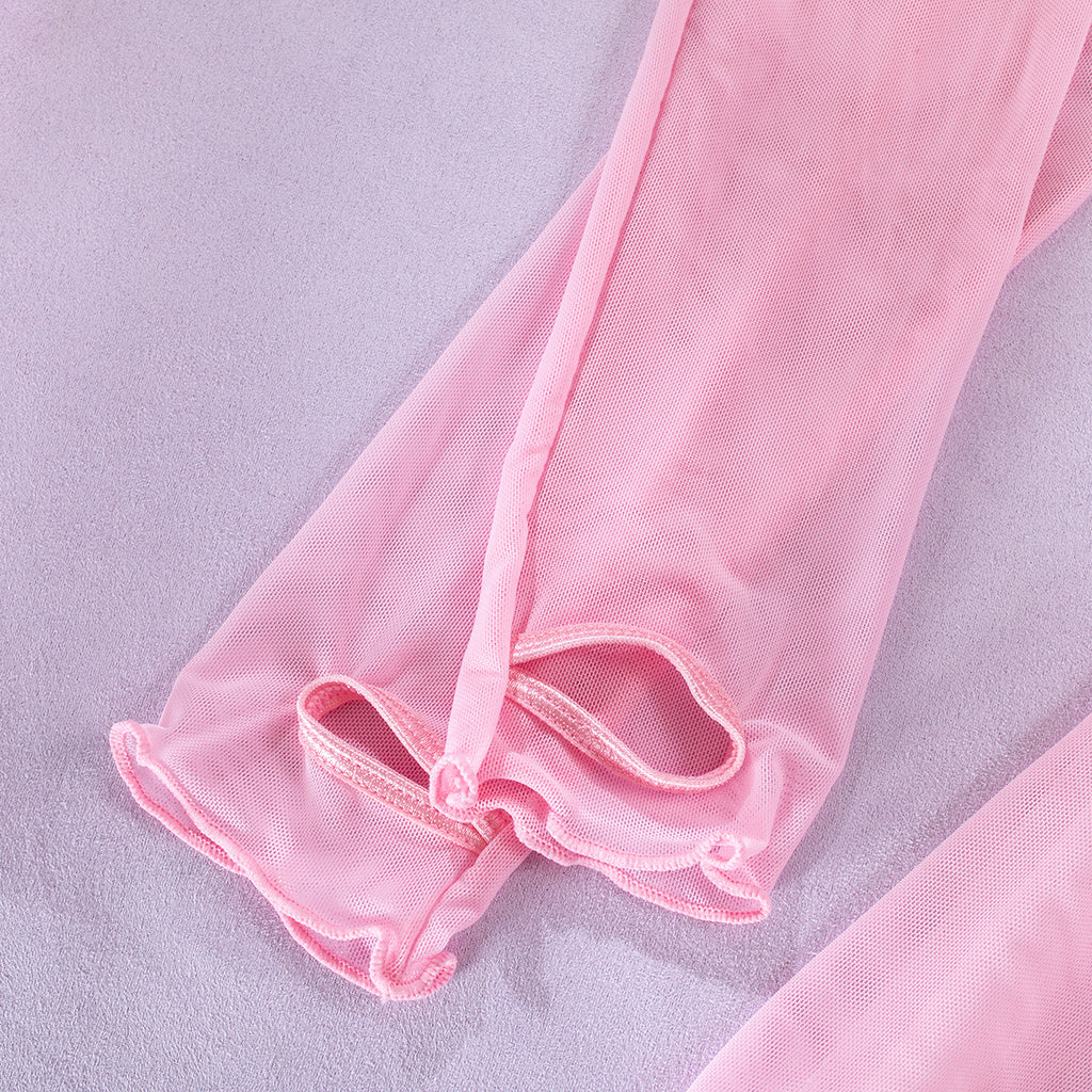 Wholesale Pink Corset Top with Mesh Sleeves Details Show
