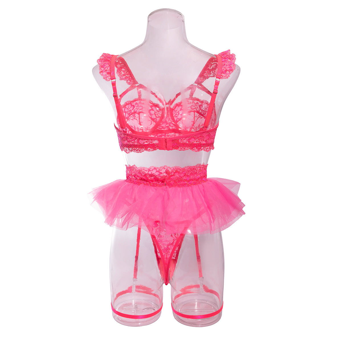 Wholesale Pink Floral Lace Underwire Lingerie Set Back View