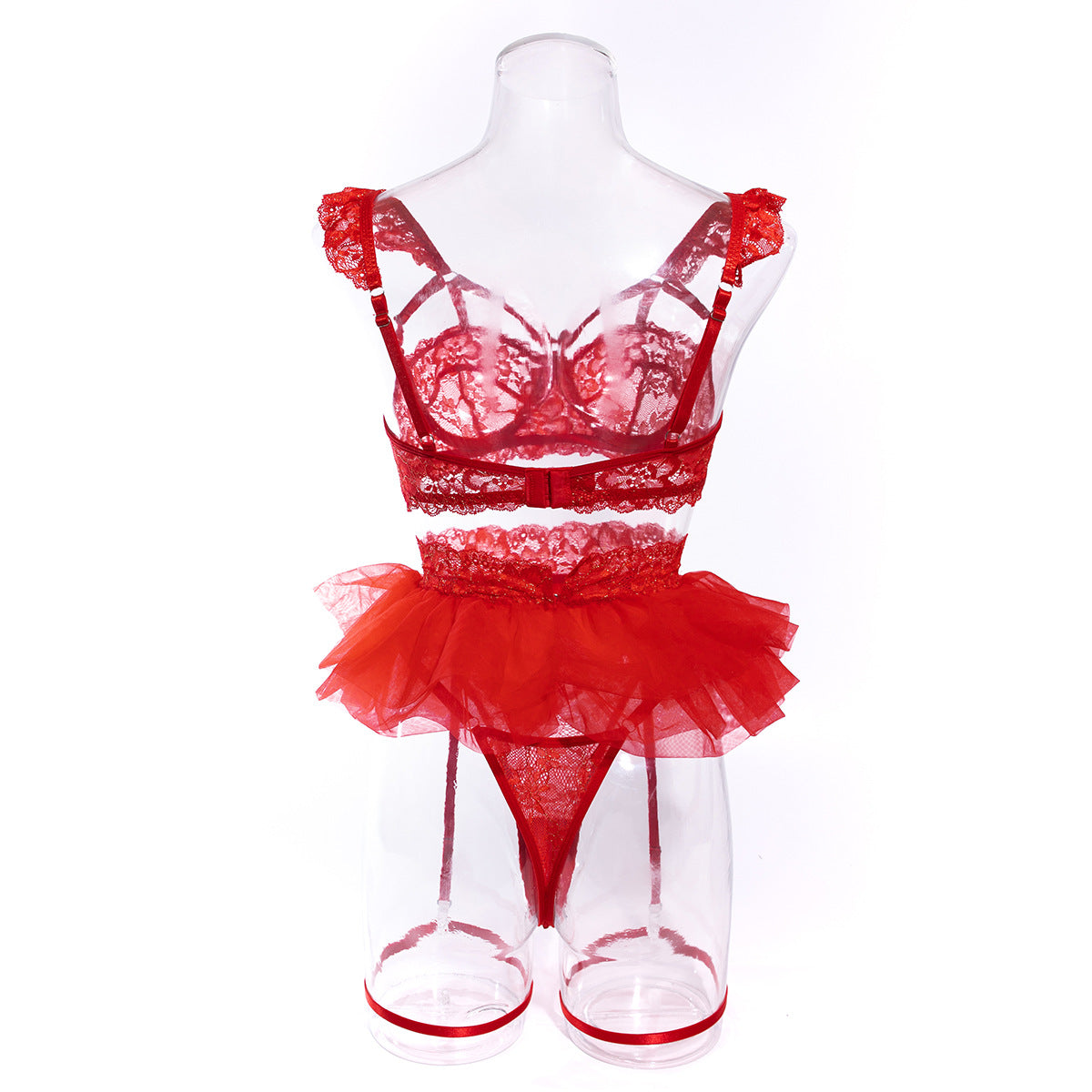 Wholesale Red Floral Lace Underwire Lingerie Set Back Details